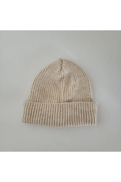 initialess Stone Mohair Folded Knitted Wool Beret
