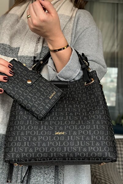 Just Polo حقيبة كتف نسائية مكونة من 4 أقسام وحقيبة يد بتفاصيل محبوكة Ph2180