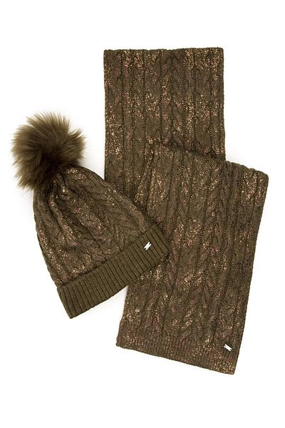 U.S. Polo Assn. Women's Khaki Scarf Beret Set