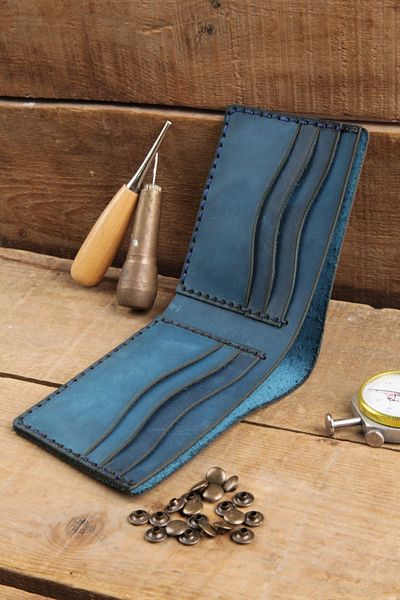 New Coast Leather 1900's Мъжки портфейл от естествена кожа, 100% ръчно изработен, тюркоаз