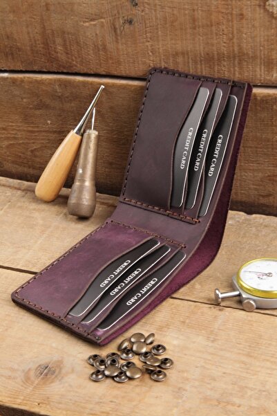 New Coast Leather 1900's Hakiki&Gerçek Deri %100 El Yapımı Bordo Erkek Cüzdanı