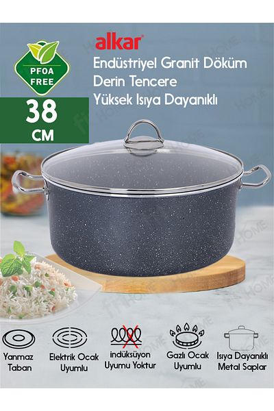 FİTHOME Industrial Type Granite Cast Large Size Deep Pot Workplace Restaurant Size 34-36-38-40 CM