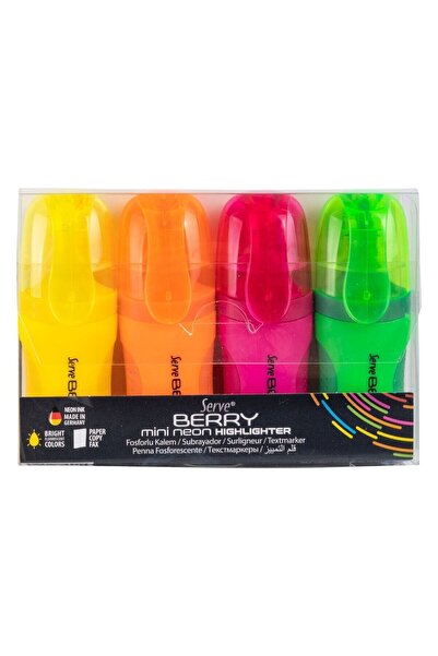 Serve Berry Mini Fosforlu Kalem Neon 4lü Set