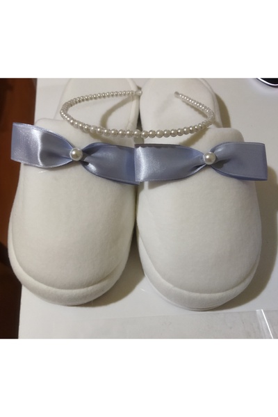 Canbutik مجموعة النعال والتاج من اللؤلؤ مع شريط أزرق