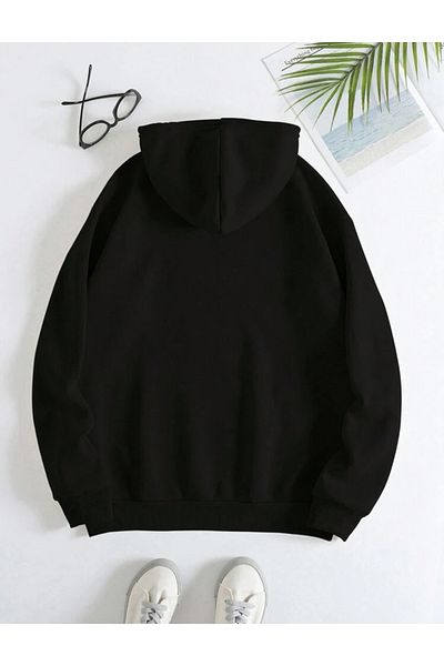 ALİKA Hanorac oversize cu glugă cu buzunar cangur Negru Daisy
