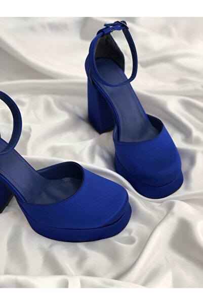 Hg Ayakkabı JENNA SAKS СИНІЙ САТЕН ТОЛСТИЙ КАБЛУК ПЛАТФОРМА СТИЛЕТТО