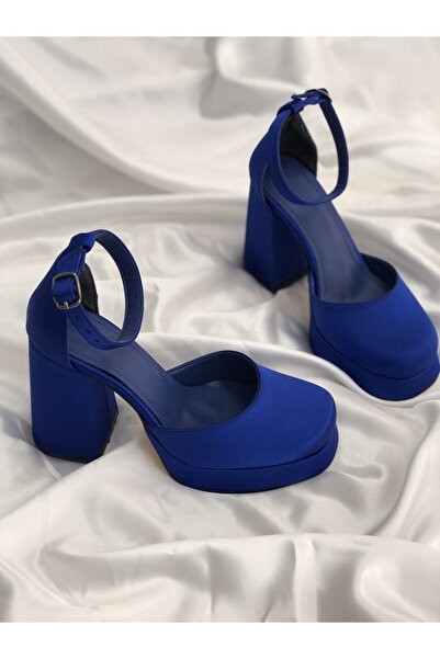 Hg Ayakkabı JENNA SAKS СИНІЙ САТЕН ТОЛСТИЙ КАБЛУК ПЛАТФОРМА СТИЛЕТТО