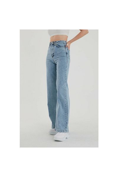 LİMABEL Dámské s vysokým pasem Blue Snow Wash Lycra volné džíny Acid Wash Palazzo Jeans