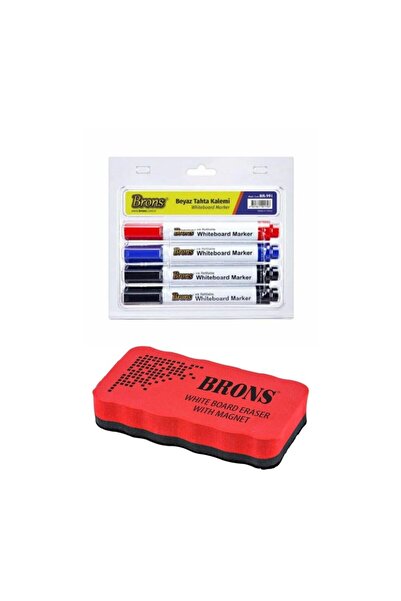 Brons Beyaz Tahta Kalemi 4 Lü Br-991 Ve Mıknatıslı Eva Tahta Silgisi