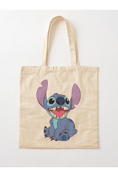 w house Geantă de umăr din pânză cu guseted 04784 - Design desen animat Stich