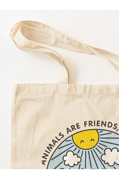 w house Gusseted Cloth Shoulder Bag 11580 - Animals are friends not food!Go Vegan!