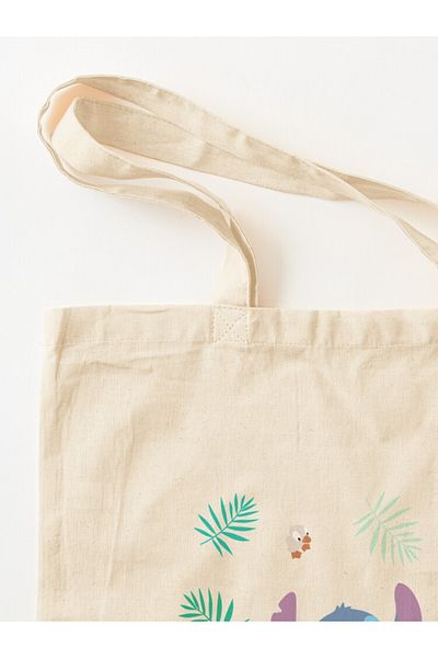 w house Gusseted Cloth Shoulder Bag 03792 - Stitch with ducks palm tree leaf pattern