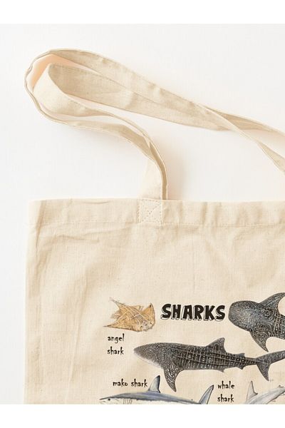w house Gusseted Cloth Shoulder Bag 02824 - Sharks for shark lovers
