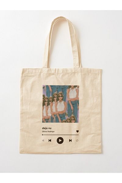 w house Geantă de umăr din pânză cu guseted 07960 - Olivia Rodrigo - deja vu Spotify Album