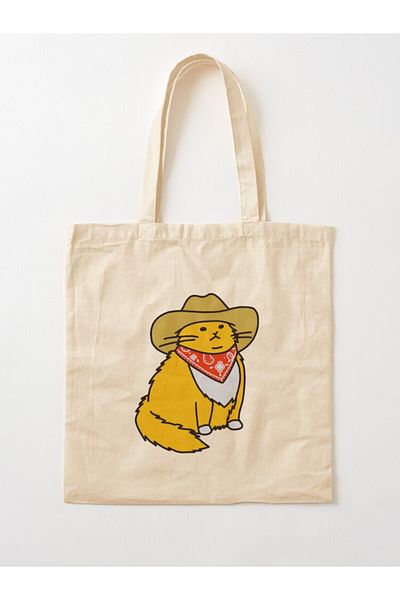 w house Gusseted Cloth Shoulder Bag 12887 - Meowdy Cowboy Cat