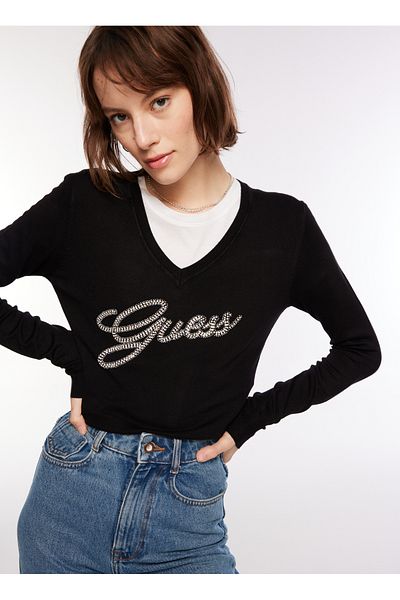 Guess Pulover negru slim fit pentru femei W3YR21Z2NQ2JBLK
