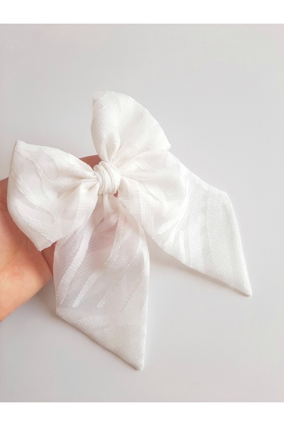 NEW BOWS BANDS Girl's Large Pinwheel Clip Hair Clip White Patterned Tulle