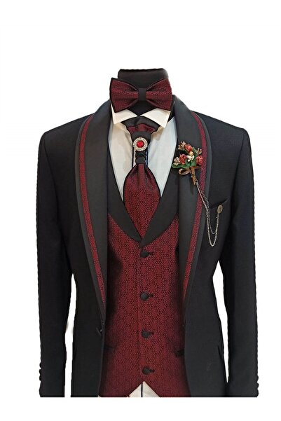 MASERTO Slim Fit Özel Siyah Damatlık