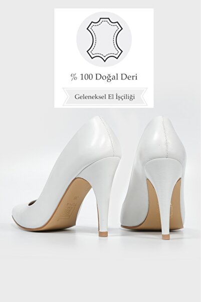 TUNAELLİ WOMEN'S WHITE GENUINE LEATHER HEELED STILETTO SHOES, NUMBER 35-40