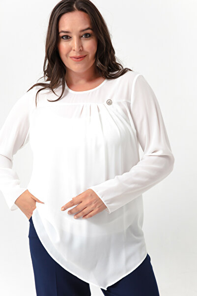 Lafaba Γυναικεία Μπλούζα White Crew Neck Plus Size