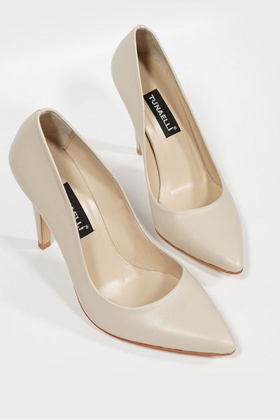 TUNAELLİ Women's MINK COLOR GENUINE LEATHER HEELED STILETTO SHOES, NUMBER 35-40
