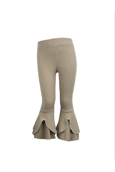 eladamoda Tan Color Spanish Leg Ruffle Detail Trousers