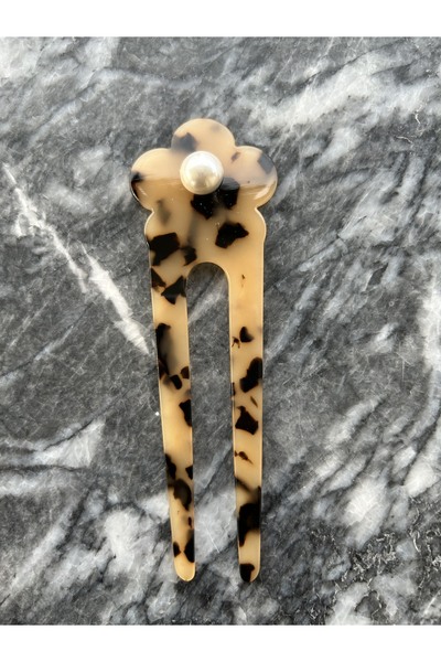 PG İNCİLİ CAMEL RENGİ LEOPAR DESENLİ TOPUZ TOKA