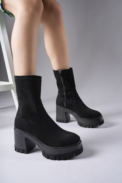 Riccon Γυναικείες Stretch Μποτάκια με τακούνι 0012634 Black Suede