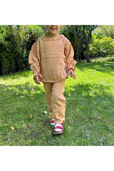 Zebra BABY GIRL/KIDS DOUBLE LAYER MUSLIN, COLLAR AND BALLOON SLEEVE DETAILED BOTTOM TOP SET