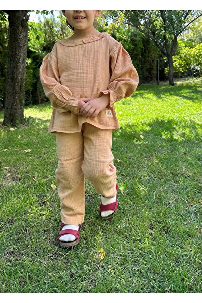 Zebra BABY GIRL/KIDS DOUBLE LAYER MUSLIN, COLLAR AND BALLOON SLEEVE DETAILED BOTTOM TOP SET