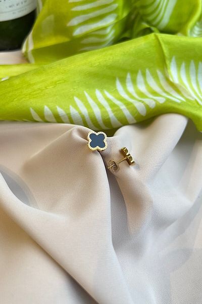 novon Basic Steel Black Clover Earrings