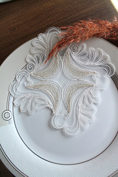 Emtory Home 6 Adet Kare Motifli Krem Gold Simli Bardak Altlığı & Kokteyl Peçe...