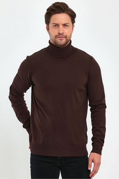 Lafaba Brauner Basic-Strickpullover mit Rollkragen für Herren