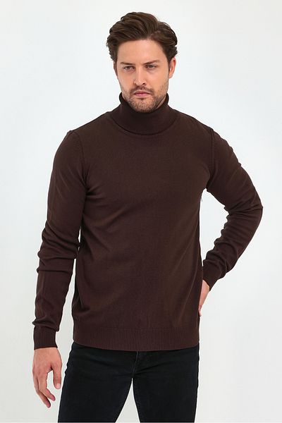 Lafaba Brauner Basic-Strickpullover mit Rollkragen für Herren
