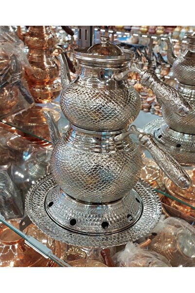 Bakır Center Bakır Çaydanlık Petek Desen Bakır Gümüş Renk Çaydanlık Osmanlı O...