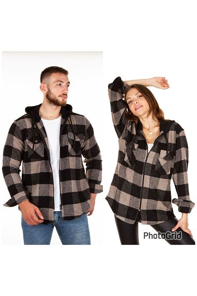 BENESSE Πουκάμισο Unisex Ακρυλικό Ξυλοκόπο με κουκούλα