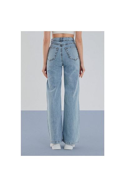 LİMABEL Anii 90, talie înaltă, albastru, blugi largi din lycra, blugi Palazzo