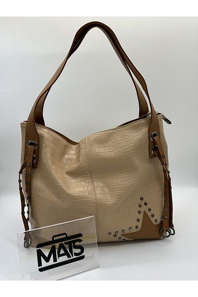 DSN Star Patterned Crocodile Mink Tan Hand and Shoulder Bag