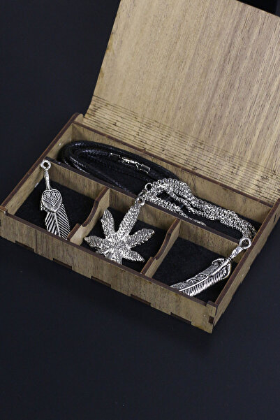 Dukkanka مجموعة قلادة من حبل وسلسلة على شكل ورقة شجر مع صندوق هدايا خشبي خاص