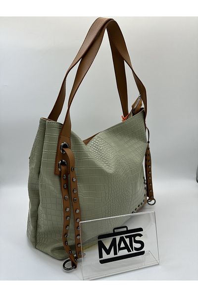 DSN Star Patterned Crocodile Green Tan Hand and Shoulder Bag