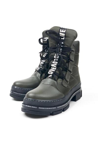 bescobel Γυναικείες υφασμάτινες μπότες χιονιού από ύφασμα θερμοπράτου χακί