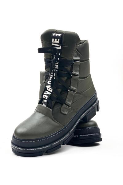 bescobel Γυναικείες υφασμάτινες μπότες χιονιού από ύφασμα θερμοπράτου χακί