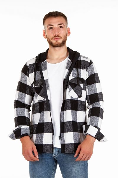 BENESSE Unisex ακρυλικό πουκάμισο ξυλοκόπο με κουκούλα και φερμουάρ