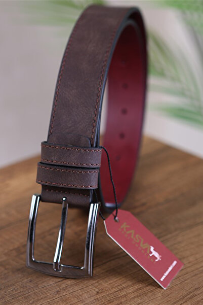 KASVA DERİ 4 Cm Brown Plain Nubuck Artificial Sports Belt
