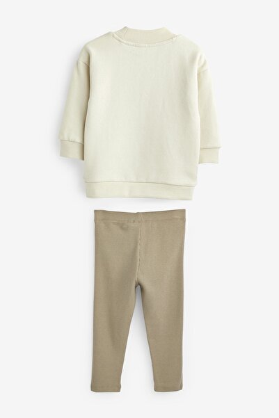 Next Baby 100 Cotton Beige Bo Bear Patterned Jogger Top and Bottom Set