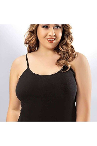 BELLA NOTTE Kota İp Askılı Siyah Battal Atlet 6091