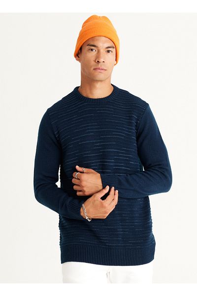 ALTINYILDIZ CLASSICS Ανδρικό πουλόβερ Altınyıldız Classics Navy Blue Melange - Crew Neck 4A 4924100054