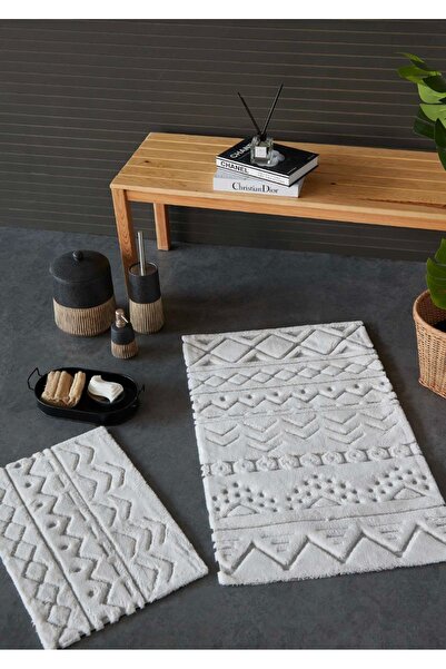 İyi Geceler İstanbul طقم سجادة قطنية من قطعتين من Hcw بلون أنثراسايت