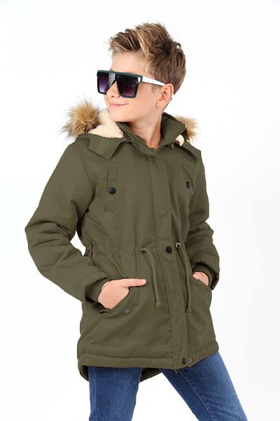 Wild Flower Hooded Long Boy's Winter Coat with Fleece Inside