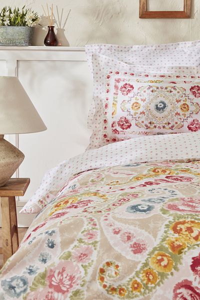 Karaca Home Σετ παπλωματοθήκης γιασεμί σε σκόνη 100% βαμβακερό διπλό πικέ